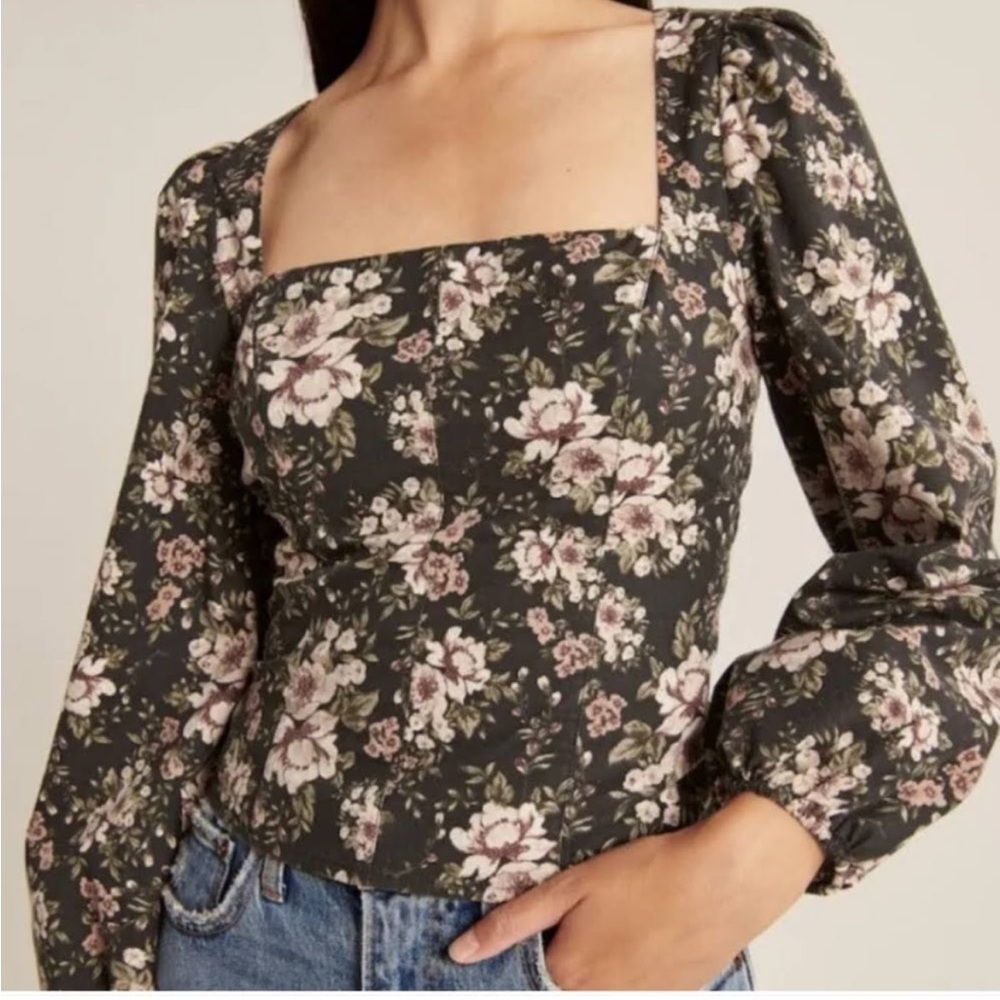 Abercrombie & Finch Corset Square Neck Floral Blouse Medium